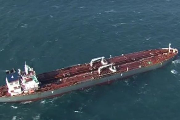 The oil tanker off the WA coast on Monday afternoon.