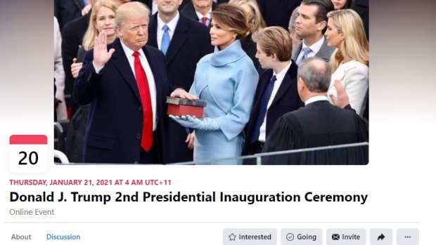 A Facebook page for an online second inauguration for Donald Trump. Several such event invitations have sprung up on the platform.