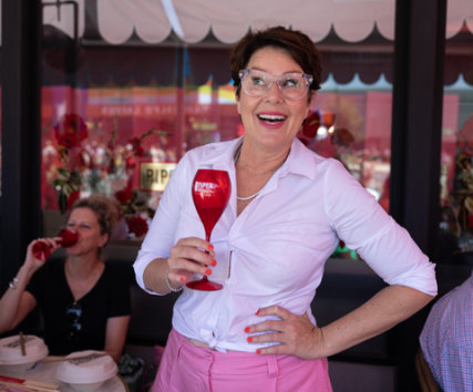 Julia Morris soaking up the ambience at the Australian Open Piper Heidsiek Champagne Bar.