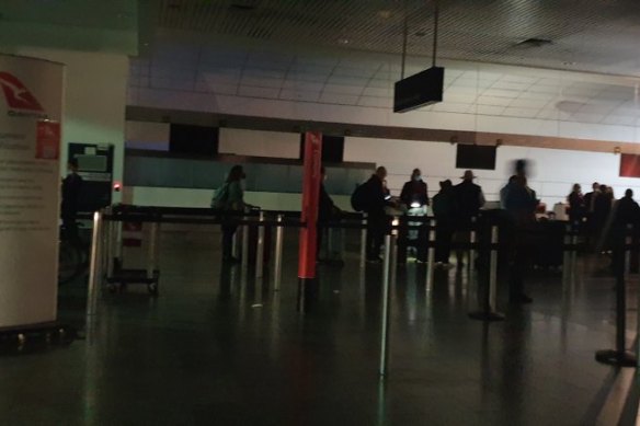 Areas of Melbourne Airport in darkness on Wednesday night.