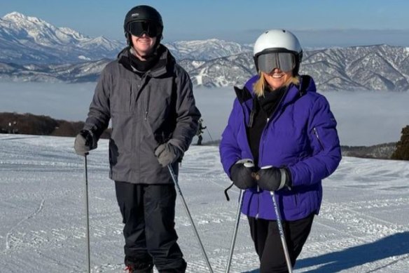 Brisbane influencer Nikki Parkinson (right) on a ski holiday in Japan.