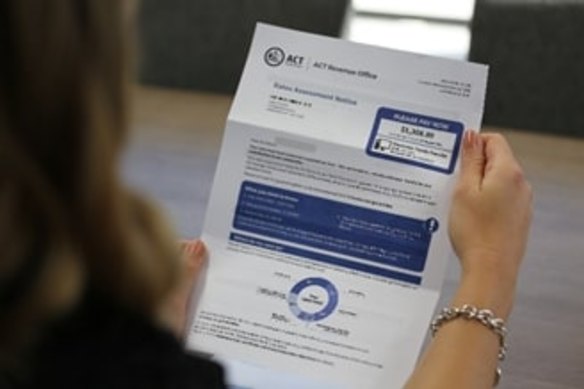A new-look ACT government rates assessment notice, issued last year, which displayed the full year's bill in a box labelled "PLEASE PAY NOW". 