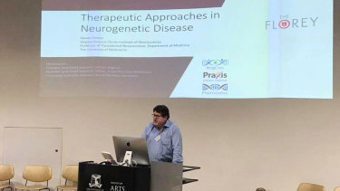 Steven Petrou gives a lecture in May on his work with minibrains and the Genetic Epilepsy Team Australia.