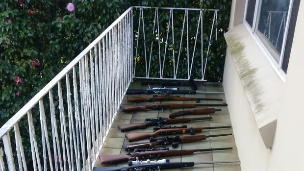 Firearms confiscated by NSW and Border Force officers at a Frenchs Forest home on Thursday.
