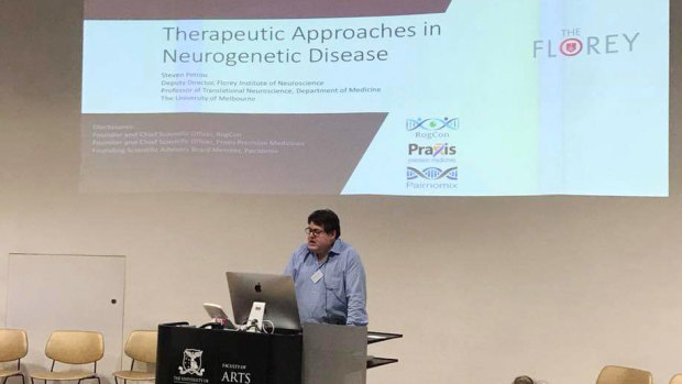 Steven Petrou gives a lecture in May on his work with minibrains and the Genetic Epilepsy Team Australia.