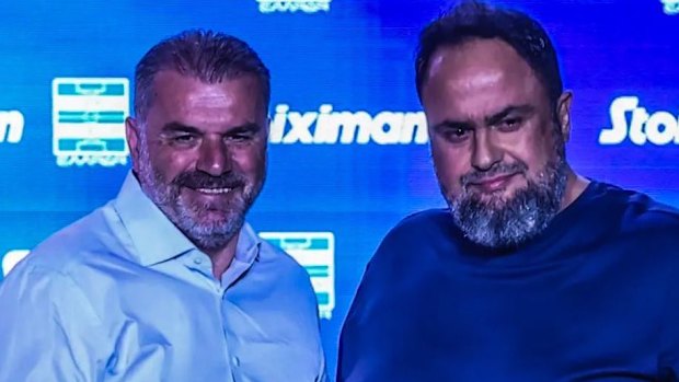 Ange Postecoglou and Evangelos Marinakis in July.