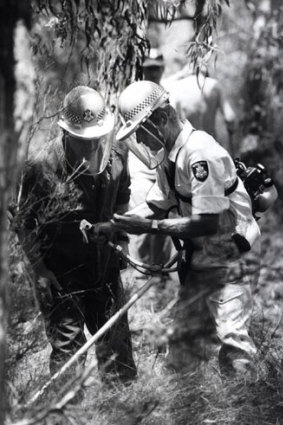 Police looking for clues from the Tynong North site where the bodies of three women were found.