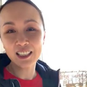 Tennis star Peng Shuai appearing in video on Singaporean site Lianhe Zaobao.
