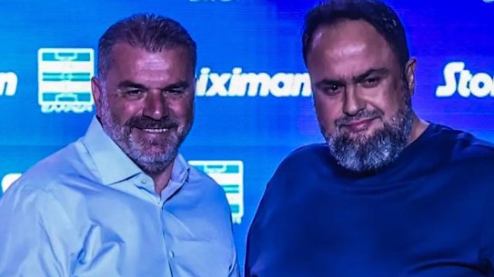 Ange Postecoglou with Nottingham Forest owner Evangelos Marinakis in July.