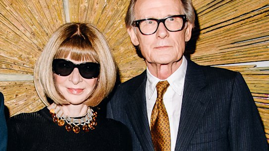(L-R) Oliver Hermanus, Anna Wintour and Bill Nighy at the New York screening of “Living” held at Crosby Street Hotel on December 5, 2022 in New York City.