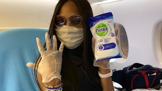 Naomi Campbell chose a window seat.