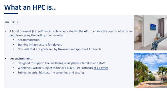 A memo from the AFL to families of players headed to Queensland hubs. 