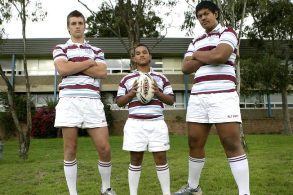 Will Skelton, Nutana Terangi and Steve Cummins in the Hills Sports High rugby team.