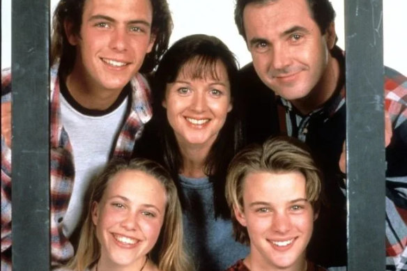 The Kennedy family (clockwise from top left): Malcolm (Benjamin McNair), Susan (Jackie Woodburne), Karl (Alan Fletcher), Billy (Jesse Spencer) and Libby (Kym Valentine). 
