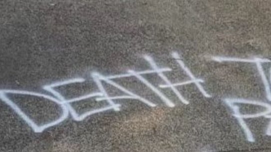 Anti-Palestine graffiti outside the home of Rita Manessis in Melbourne’s north.