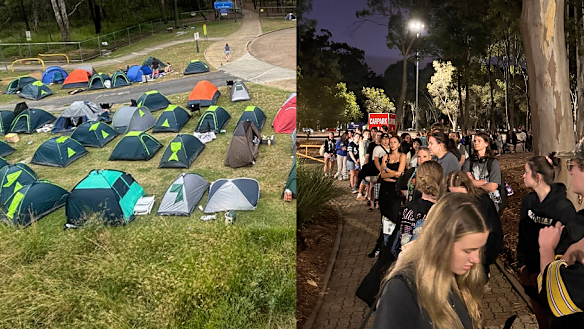 Eager Billie Eilish fans have set up camp in tents outside the Brisbane Entertainment Centre.