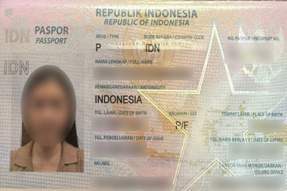 One of the passports recovered by investigators of women allegedly recruited by the syndicate.