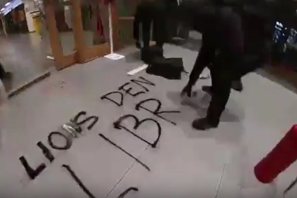 Vandals spray-painted references to the Lions’ Den at the Baillieu Library at the University of Melbourne.