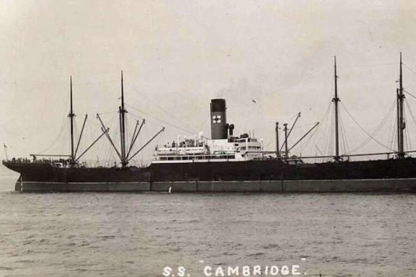 The SS Cambridge sunk off the coast of Victoria after hitting a mine.