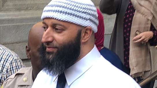 Adnan Syed, centre, leaves the courthouse on Monday, in Baltimore.