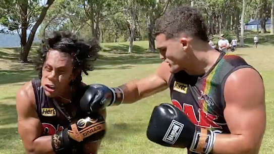 Nathan cleary punches Jarome Luai.