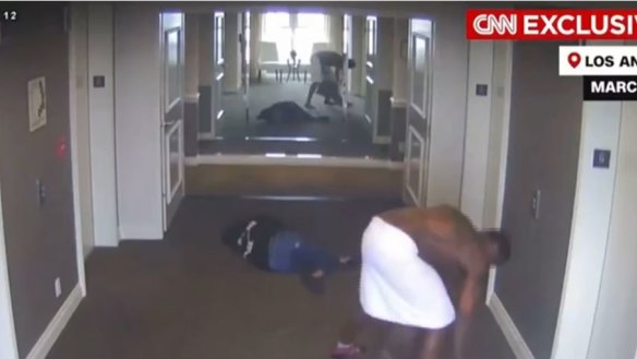 A screenshot of the video involving Sean Combs that was played on CNN.