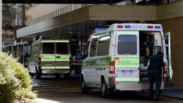 Ambulances ramped outside Royal Perth Hospital.