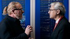 NEXT DC CEO Craig Scroggie and Victoria Minister for Economic Growth & Jobs Danny Pearson inside NextDC’s M1 data centre in Melbourne on Wednesday.