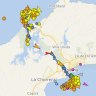 Ships gathered at the Panama Canal, visualised on a map.