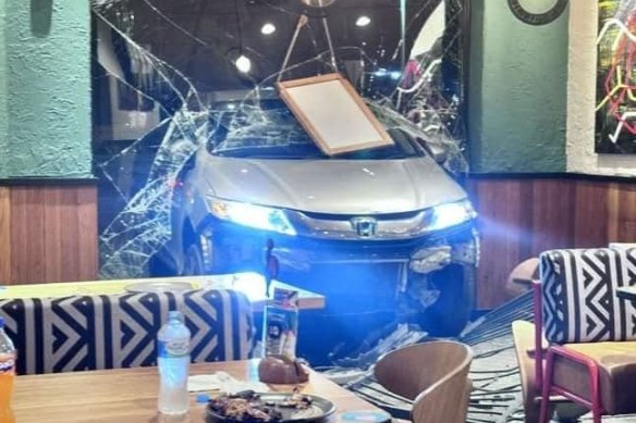 Drive-thru at Nando’s? Fortunately no one was seriously injured in the crash.