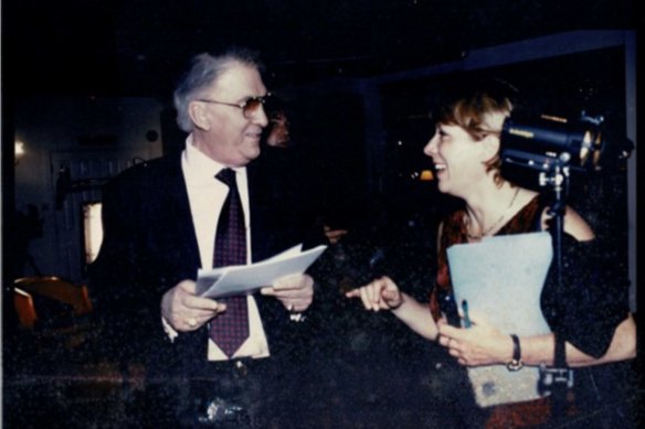 Jacoby with radio host John Laws on location in London in 2000.