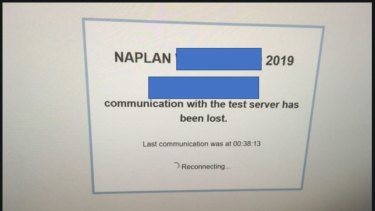 The disconnection message that flashed up on students' screens while they were sitting NAPLAN on Tuesday.