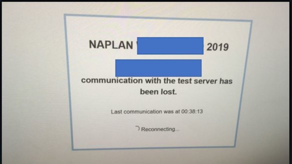 The disconnection message that flashed up on students' screens while they were sitting NAPLAN on Tuesday.