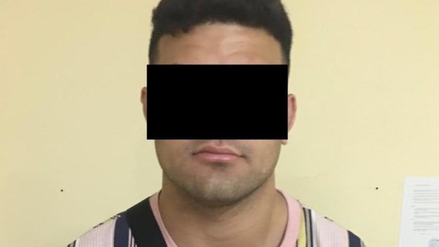David Fifita in the blacked-out mugshot supplied by Kuta police.