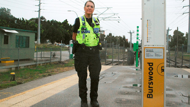 Senior Constable Robinson at Burswood train station this week. She is still determined to solve the case.