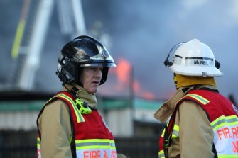 Former NSW Fire and Rescue Commissio<em></em>ner Greg Mullins at a Sydney factory fire.