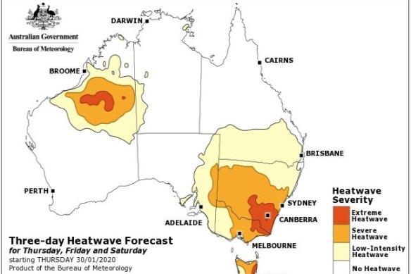 Severe to extreme heatwave conditions over most of NSW in coming days. 