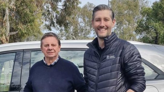 Tony Wright with his rescuer Chayce McCubben.