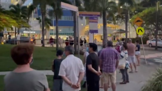 The queue at the RBWH COVID-19 testing clinic on Saturday night. 