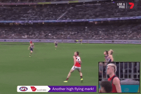 Caddy soars over the back of the pack at Optus Stadium.