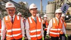 Prime Minister Anthony Albanese (left) and BHP CEO Mike Henry at BHP’s Kwinana nickel refinery in October 2022.