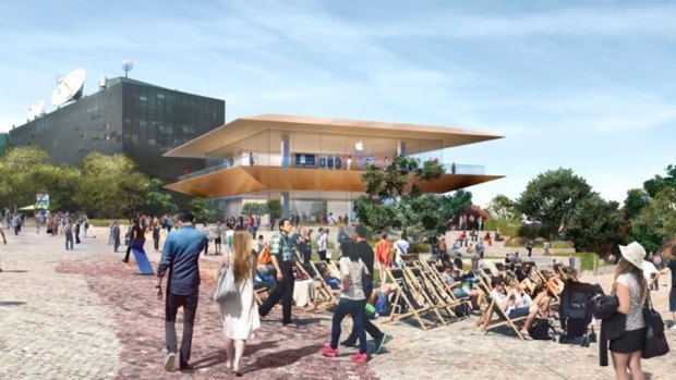 The initial design for an Apple flagship store at Federation Square that sparked an outcry from the public.