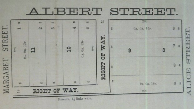 Plans involving Beatrice Lane - marked “right of way” - in October 1876.