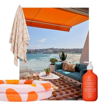 “Elroy” throw; “Kinky Splash” inflatable pool; “Amalfi” tile; “Clean” cleanser.