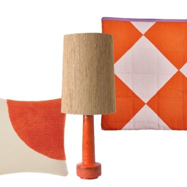 “Retro” lamp base” and “Cone” silk shade’; “Checkers” quilted throw; “Herman” European pillowcase.