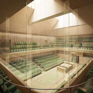 An artist's impression of the temporary Commons chamber that Lendlease would build at Richmond House.