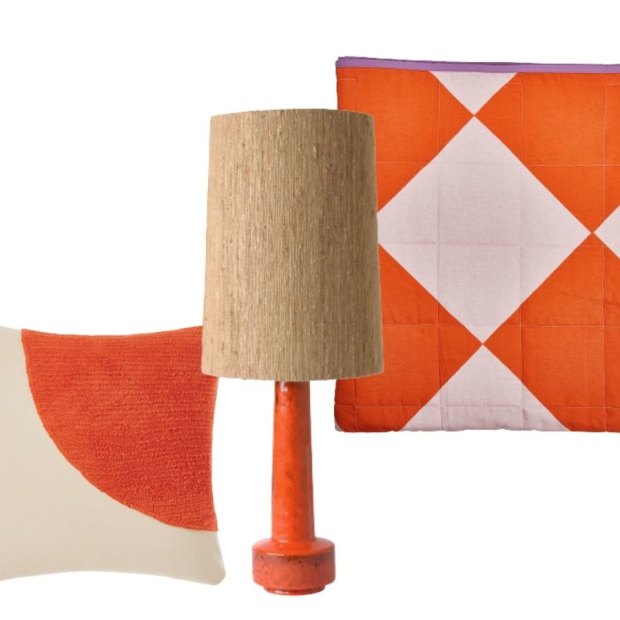 “Retro” lamp base” and “Cone” silk shade’; “Checkers” quilted throw; “Herman” European pillowcase.