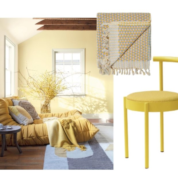 Soft chair; Pale Moon interior paint;  Rainbow Sorbet towel.