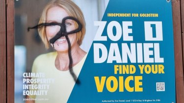 Vandalised Zoe Daniel election campaign posters.