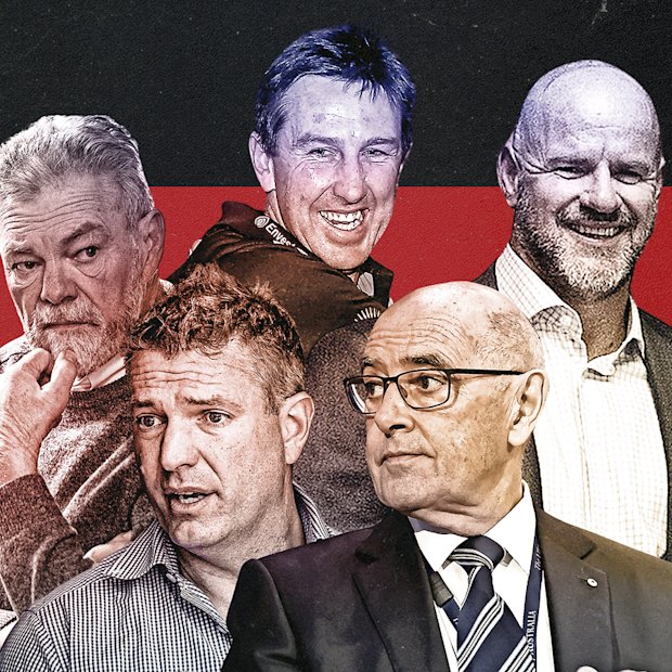 Crows influencers Neil Balme, Shaun Rehn, Mark Ricciuto, John Olsen and Darren Thomas. 